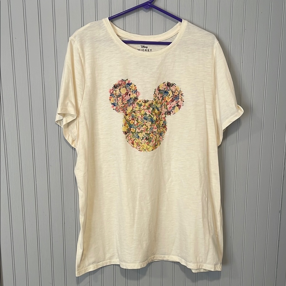 Disney Mickey Mouse Floral Cream Short Sleeve Graphic Tee | Size 22/24 Plus